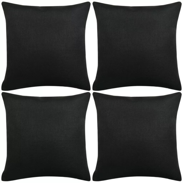 Huse De Pernă Cu Aspect De Pânză 40 x 40 cm Negru 4 Buc 131558